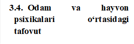 3.4.	Odam va hayvon psixikalari  ortasidagi tafovut

